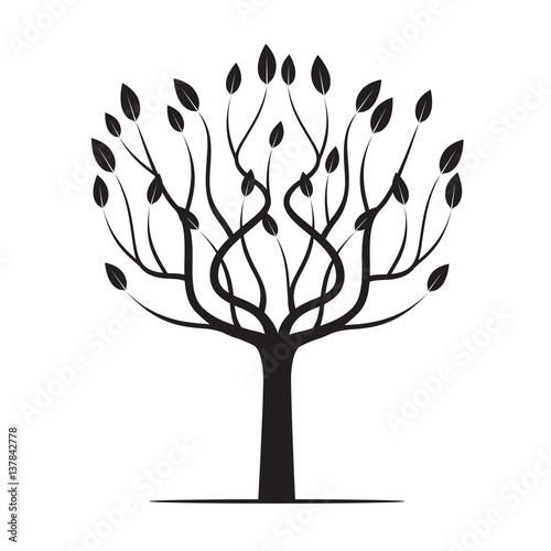 "Black Tree with Leafs. Vector Illustration." Stock image and royalty