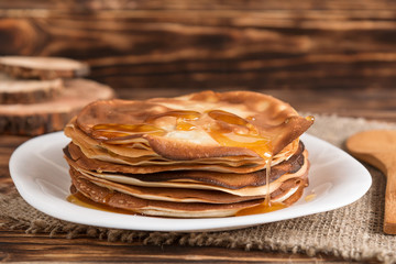 pancakes on a beautiful wooden table
