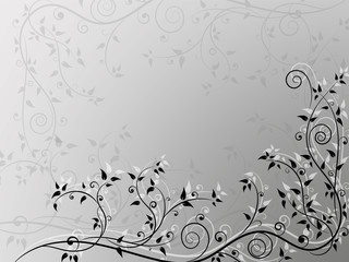 Angular abstract vintage floral ornament on black and white background, vector illustration