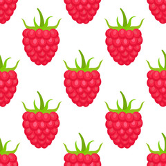 Vector seamless pattern with raspberries. Sweet berries isolated on white background