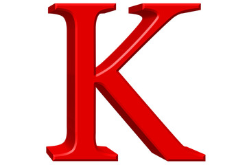 Uppercase letter K, isolated on white, 3D illustration