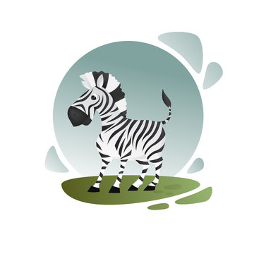 Illustrated cartoon zebra. Vector cartoon art. African animals. Beautiful character 