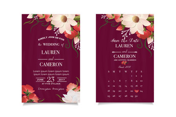 Wedding invitation. Watercolor spring flowers. Save the date. Wedding concept