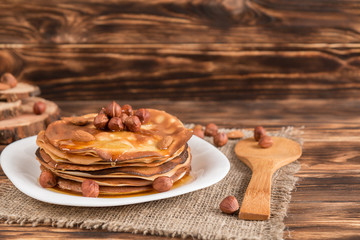 pancakes on a beautiful wooden table