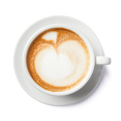 Close up of latte art shapes on white background isolated