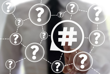 Hashtag speech bubble faq business internet concept. Social network question answer communication...
