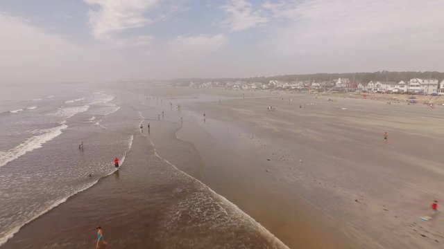 Maine Aerial York Beach v50 Flying low over York beach through thin fog.