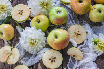 apple and white dahlias