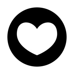 Heart icon. Black round icon isolated on white background. Round icon. Heart silhouette. Simple circle icon. Web site page and mobile app design element.