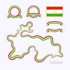 Tajikistan - Outline Map and Ribbons