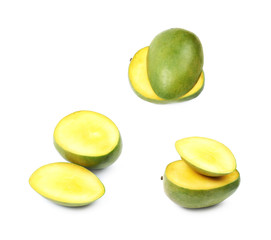 Sliced and cut mango fruit isolated