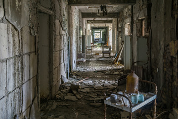 serving trolley in City Hospital, Chernobyl Exclusion Zone, Ukraine