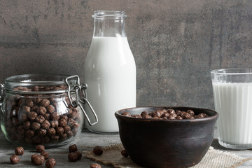 chocolate cornflakes bowl in a bowl with milk