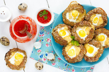 Meat bird nests with quail eggs for Easter