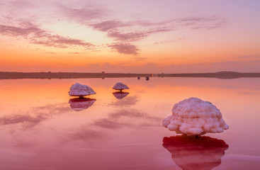 Mushroom-shaped salt formation in the Masazir Lake. Water of this lake is heavily saturated with...