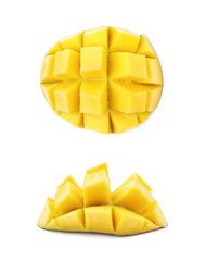 Sliced and cut mango fruit isolated