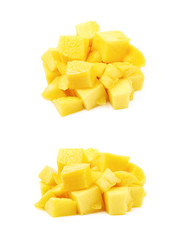 Pile of mango fruit cubes isolated