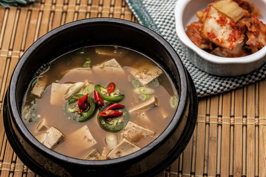 Close up of Korean Denjang soup.