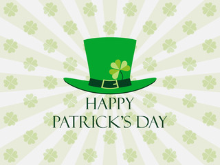 Happy St. Patrick's day. Leprechaun hat on a background with rays. Vector illustration