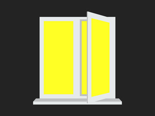 The light from the open window. Yellow light. Vector illustration