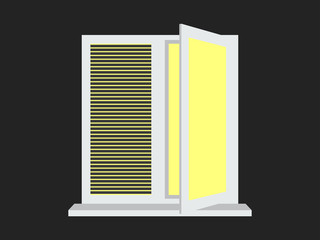 The light from the open window with shutters. Yellow light. Vector illustration
