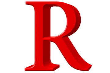 Uppercase letter R, isolated on white, 3D illustration