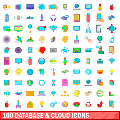 Obraz premium 100 database and cloud icons set, cartoon style