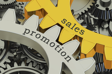 sales promotion concept on the gears, 3D rendering