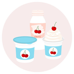 Yogurt healthy cream milk product in plastic container and bottle