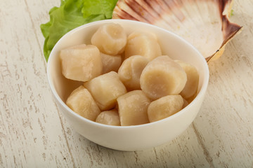 Raw scallops heap