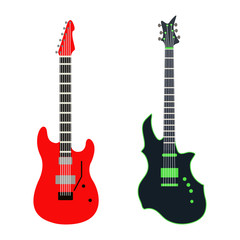 Obraz premium acoustic electric guitar vector icons set isolated illustration guitars silhouette music concert sound fun melody retro musical bass object classic jazz