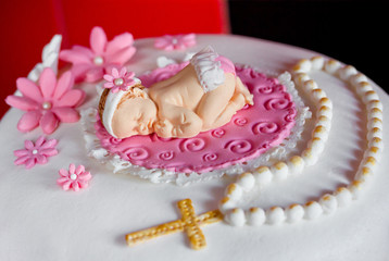 Sugar decorations for christening or birthday cake