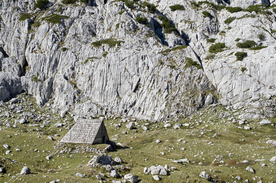Stari Katun (old shepherd's hut), Lokvice Valley, Durmitor NP, Montenegro, October 2008