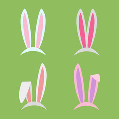 Rabbit ears collection for Easter. Set of masks in flat style isolated on white background. Vector, EPS10.