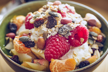 Healthy fresh fruit breakfast yogurt museli