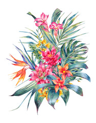 Watercolor vintage floral tropical greeting card