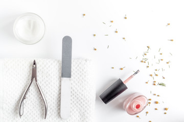 oil and cream for nail care in spa top view