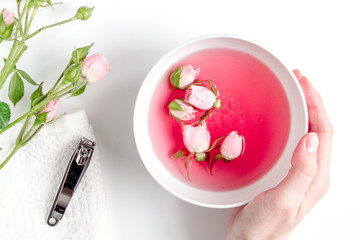 salt and cream for nail care in spa top view