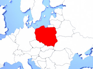 Poland in red on map