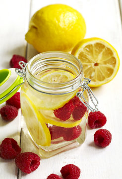 Healthy Spa Water with raspberry and lemon
