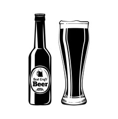 Beer Bottle And Glass. Alcohol Drink Vintage vector Elements. Isolated On White