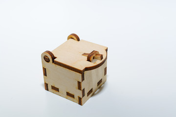 closed wooden box on white background