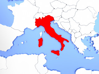 Obraz premium Italy in red on map