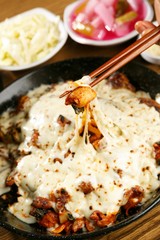 cheese gopchang bokkeum. Stir-fried Beef Tripe with cheese.