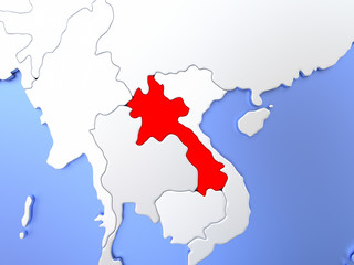 Laos in red on map
