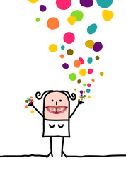 Cartoon people - Happy woman with confetti