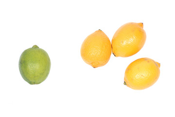 Raw organic lime and lemons isolated on white background