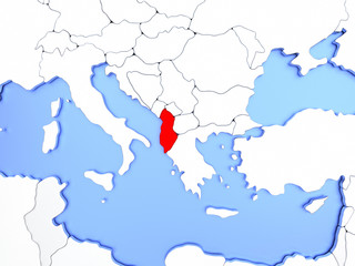 Albania in red on map