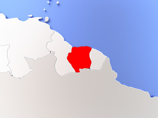 Fototapeta premium Suriname in red on map