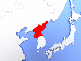 North Korea in red on map
